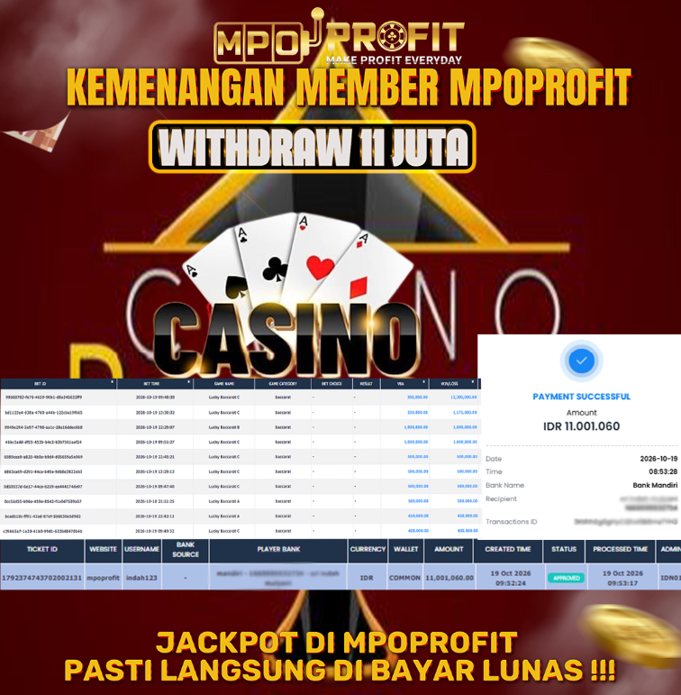 MPOPROFIT JACKPOT EVOLUTION! KEMENANGAN MURNI DI (LUCKY BACCARAT B TOTAL 11.001.060,- LUNAS)